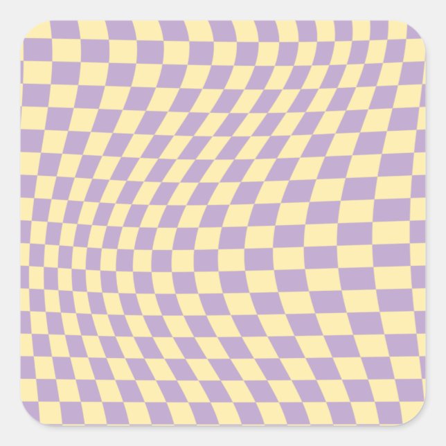 Lavender And Yellow Chequerboard Check Pattern Square Sticker (Front)