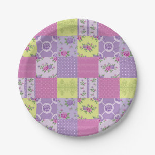 Lavender and Yellow Patchwork Quilt Pattern Paper Plate