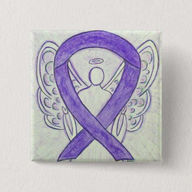Lavender Angel Awareness Ribbon Pin Buttons (Front)