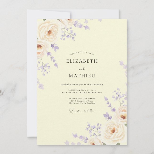 Lavender Apricot Sprig Eucalyptus Wedding Invitation (Front)