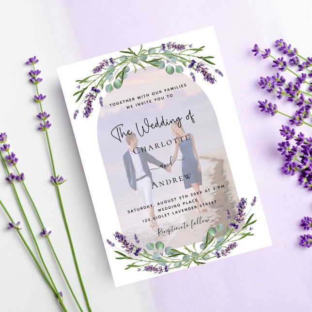 Lavender arch photo violet florals wedding invitation (Creator Uploaded)