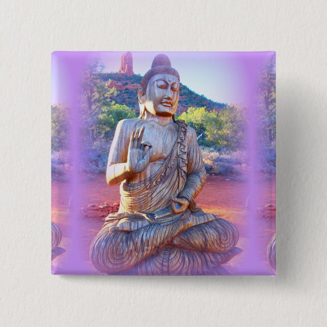 lavender aura buddha 2 inch square button (Front)