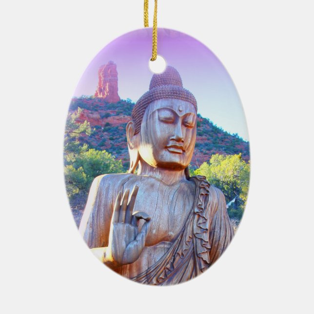 lavender aura buddha ceramic ornament (Back)