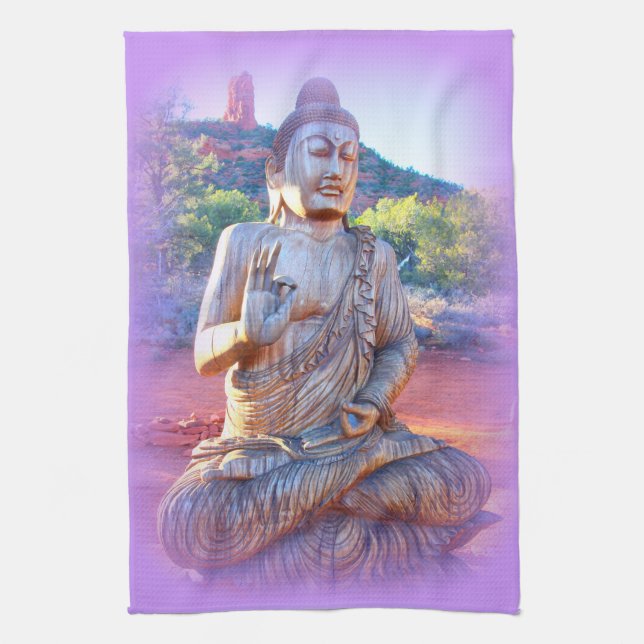 lavender aura buddha kitchen towel (Vertical)