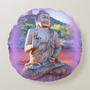 lavender aura buddha round pillow