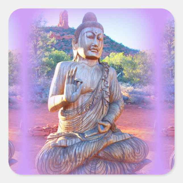 lavender aura buddha square sticker (Front)