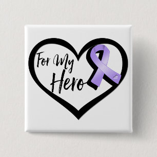 Lavender Awareness Ribbon For My Hero 2 Inch Square Button