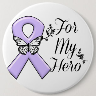 Lavender Awareness Ribbon For My Hero 6 Inch Round Button