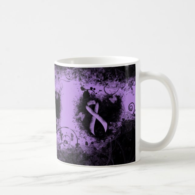 Lavender Awareness Ribbon Grunge Heart Coffee Mug (Right)