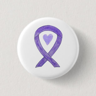 Lavender Awareness Ribbon Heart Art Pin Button