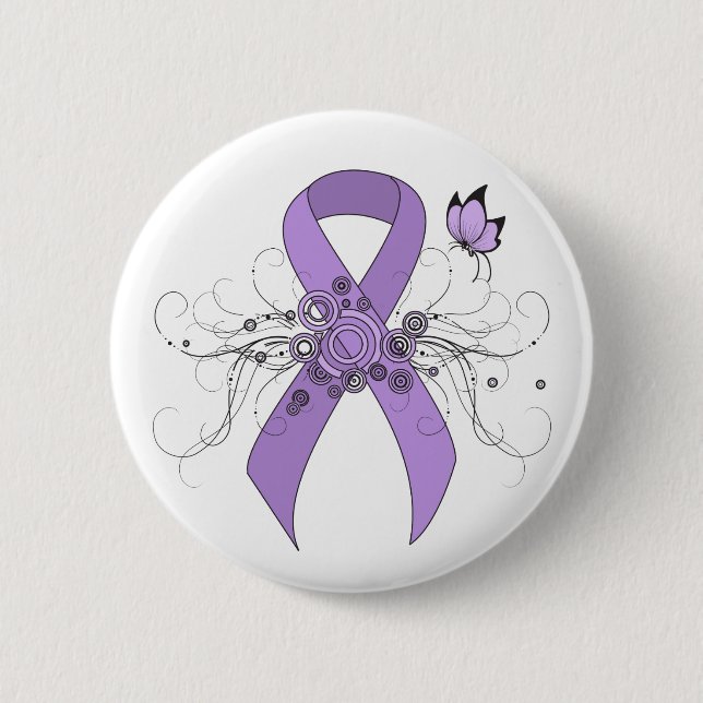 Lavender Awareness Ribbon with Butterfly 2 Inch Round Button (Front)