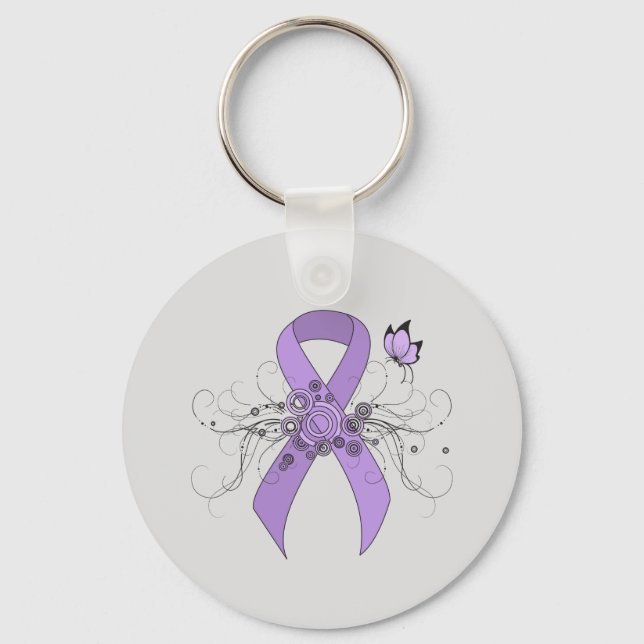 Lavender Awareness Ribbon with Butterfly Keychain (Front)