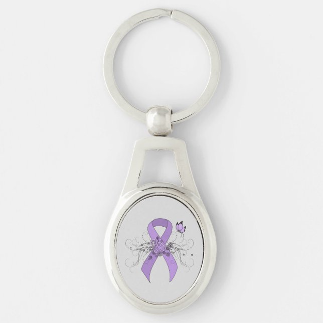 Lavender Awareness Ribbon with Butterfly Keychain (Front)