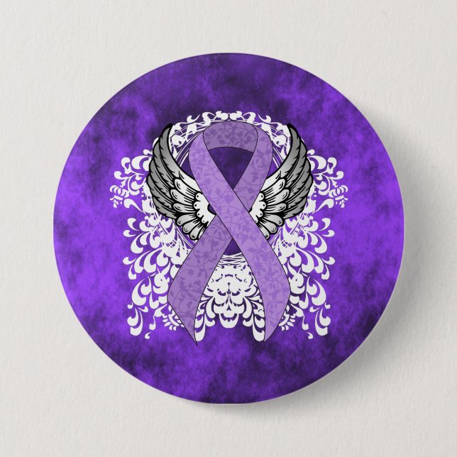 Lavender Awareness Ribbon with Wings 3 Inch Round Button (Front)