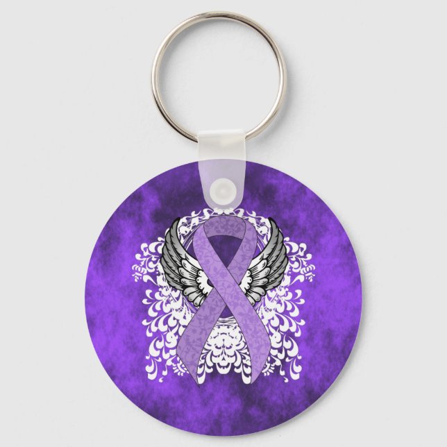 Lavender Awareness Ribbon with Wings Keychain (Front)