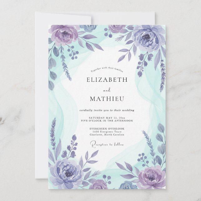 Lavender Azure Botanical Watercolor Wedding Invitation (Front)