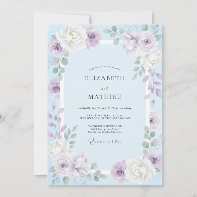 Lavender Azure Petal Wedding Invitation (Front)
