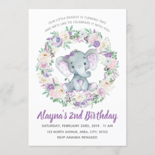 Lavender Baby Elephant Invitation Anniversaire