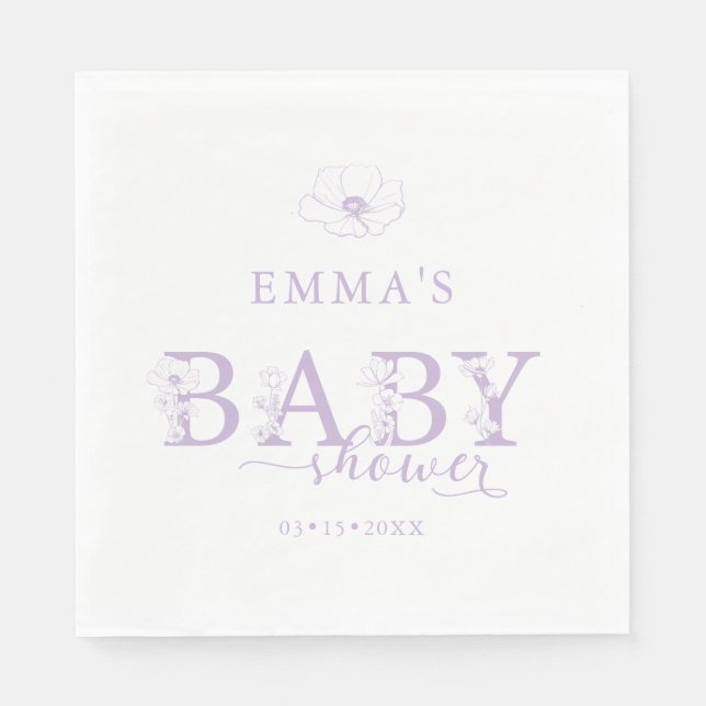 Lavender Baby Shower | Elegant Wildflower Floral Napkin (Front)