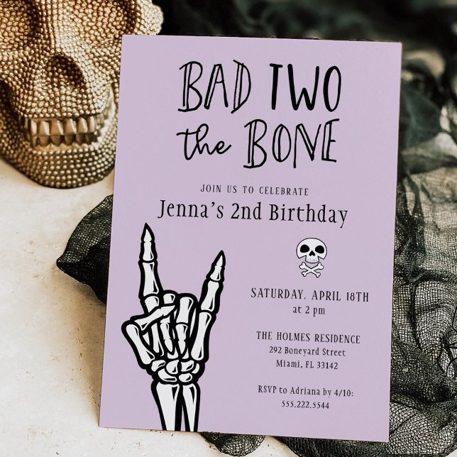 Lavender Bad Two The Bone 2nd Birthday Party Invitation (Creator Uploaded)