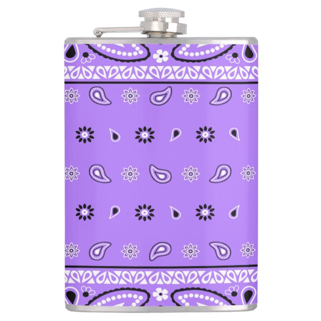 Lavender Bandana Paisley Country Hip Hop Cowboy Hip Flask (Front)
