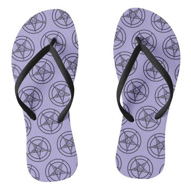 Lavender Baphomet Pentagram Satanic Flip Flops (Footbed)