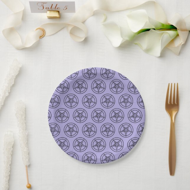 Lavender Baphomet Pentagram Satanic Paper Plate (Wedding)