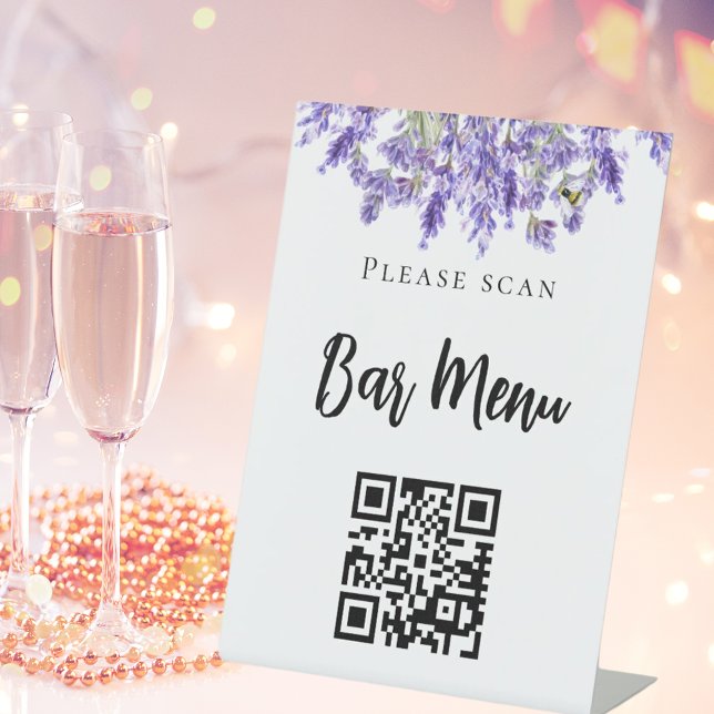 Lavender bar menu QR code typography Pedestal Sign (Creator Uploaded)