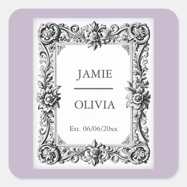 LAVENDER Baroque vintage Wedding  – Custom Text Square Sticker (Front)