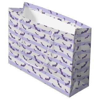 Lavender Bat Pattern on Striped Background Large Gift Bag