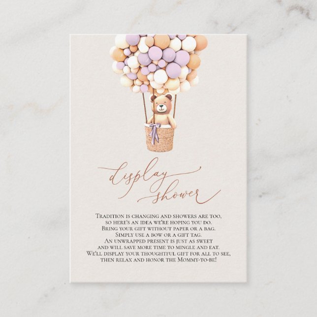 Lavender Bear Balloons Display Shower Enclosure Card (Front)