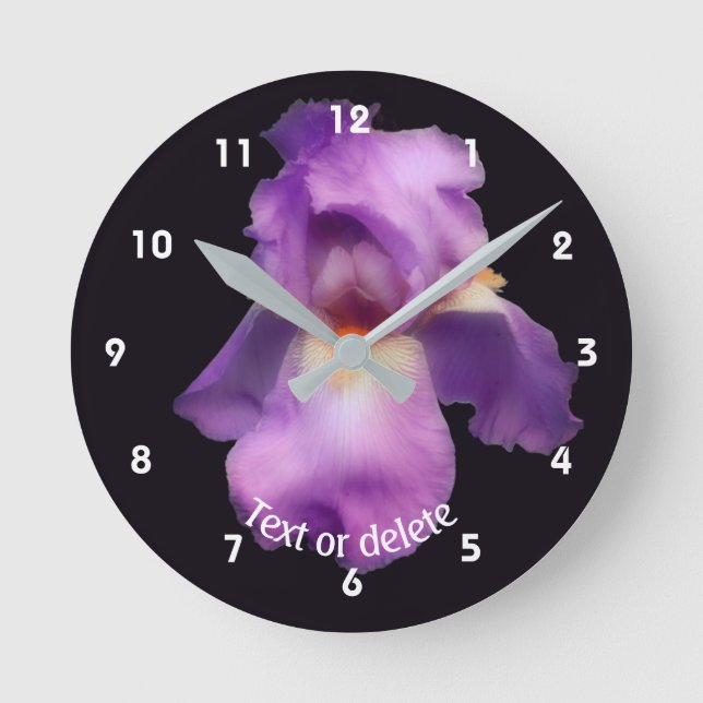 Lavender Bearded Iris Flower Personalized   Round Clock (Front)