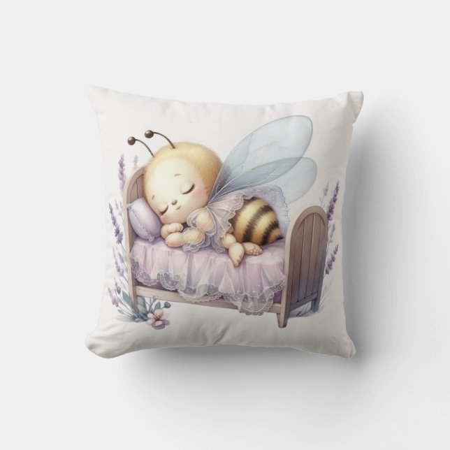 Lavender Bee Throw Pillow - Buzzing with Elegance (Front)