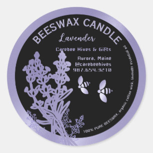 Lavender Beeswax Candle Label with flowers & bees