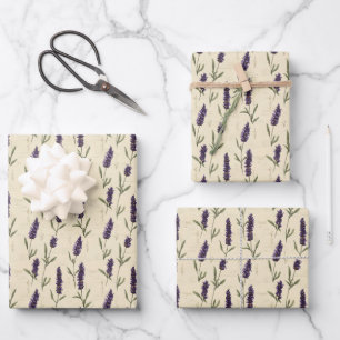 Lavender Beige Floral Botanical Purple Beige Wrapping Paper Sheet