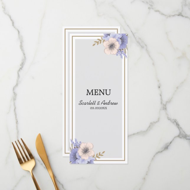 Lavender & Beige Flowers Menu (Front/Back In Situ)