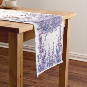 Lavender Bicycle with Basket – Charming Floral Short Table Runner