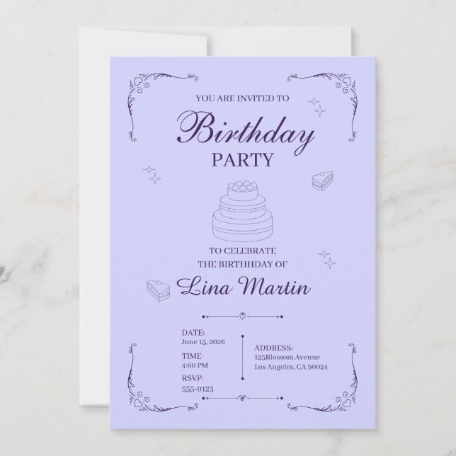 Lavender Birthday Invitation (Front)