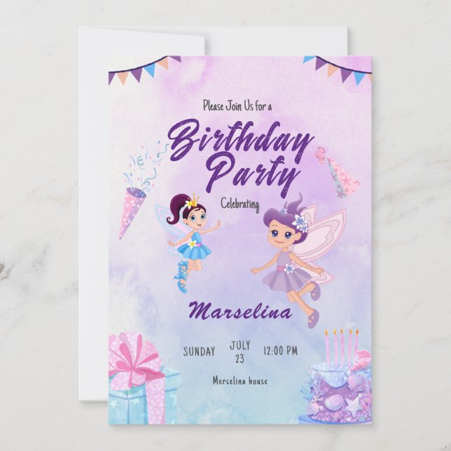 Lavender Birthday Party Invitation Card For Girls (Front)