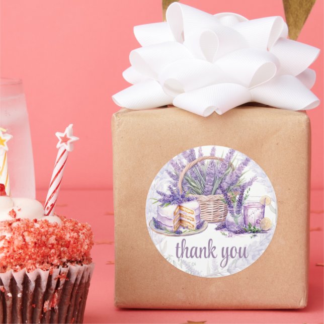 Lavender Birthday Watercolor Brunch Thank you Classic Round Sticker (Party)