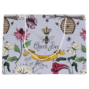 Lavender, Black and Gold Queen Bee, Royal Crown Large Gift Bag