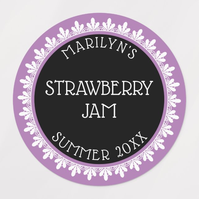 Lavender, Black and White Canning Label Stickers (Design 1)
