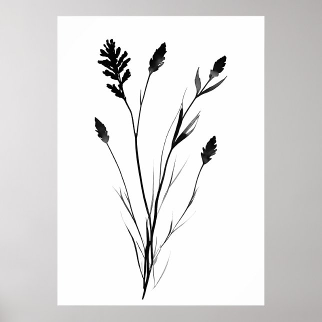 Lavender black and white  single flower art poster (Front)