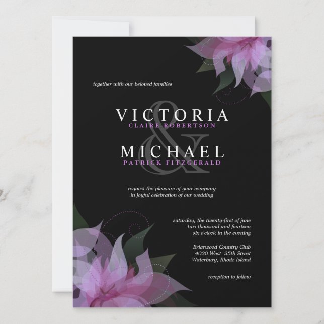 Lavender & Black Floral Wedding Invitations (Front)