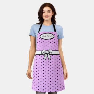Lavender & Black Polka Dot White Bow Personalized Apron