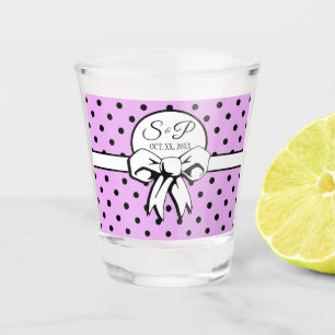 Lavender Black Polka Dots Bow Personalized Wedding Shot Glass