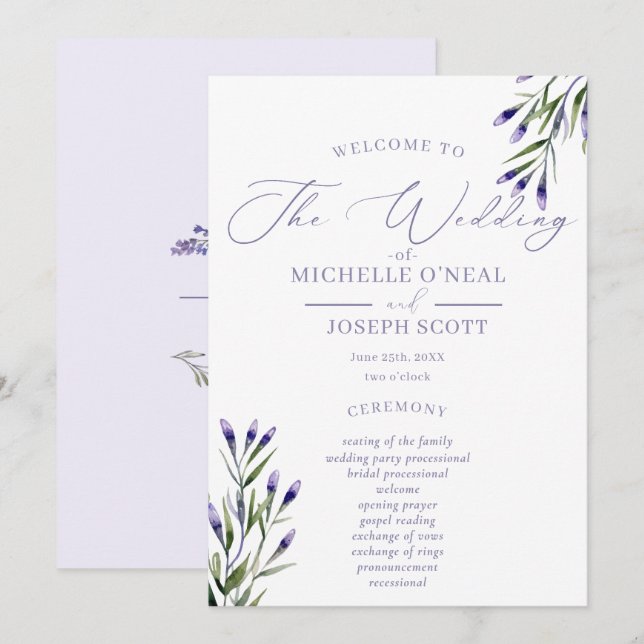 Lavender Bliss Elegant Watercolor Program (Front/Back)