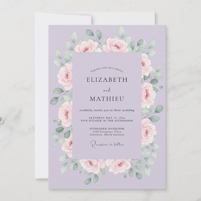 Lavender Blissful Floral Wedding Invitation (Front)
