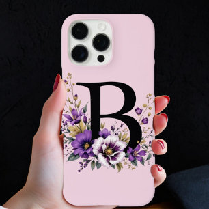 Lavender Bloom : Monogrammed Initial 'B' iPhone 16 Pro Max Case