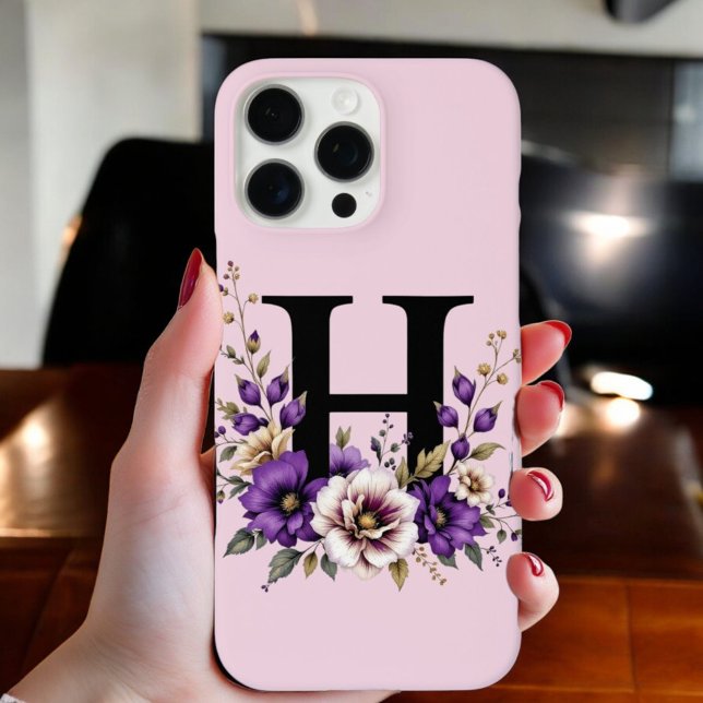 Lavender Bloom : Monogrammed Initial 'H'  Case-Mate iPhone Case (Creator Uploaded)